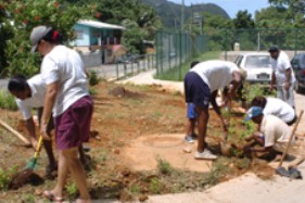 Hearts carries out landscaping work at Bel Ombre primary school