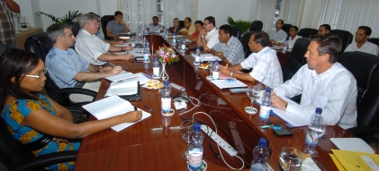 The IMF (left) and Seychelles delegations at the meeting yesterday