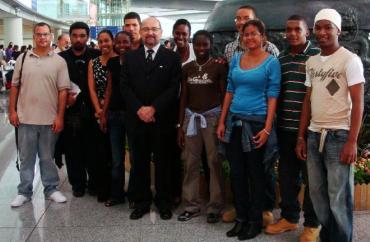 The students with ambassador Le Gall soon after their arrival at Beijing Airport 