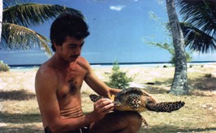 John Collie tagging a hawksbill turtle at Aldabra in 1987