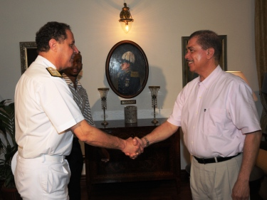 President Michel (right) receives Rear Admiral Bauza at State House yesterday