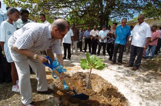 President Michel planting a tree during the ceremony on Saturday