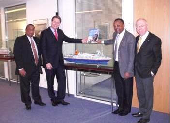 (From l to r) Lt Col Ciseau, Mr Ahrens, Minister Sinon and Mr Niebergall at the Hapag Lloyd Cruises headquarters in Hambury