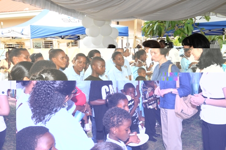 Princess Anne talking to the children at the President’s Village