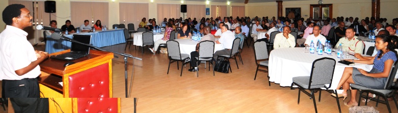 Delegates listening to one of the presentations at yesterday’s ceremony to launch the Medium Term National Development Strategy 2013-2017 