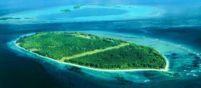 An aeriel view of D’Arros and its surrounding lagoon