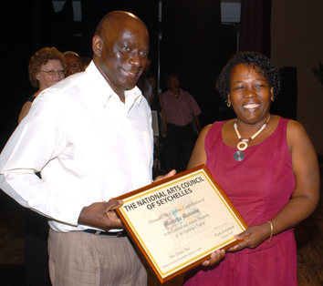 Marie-Therese Choppy (Theatre) and Marietta Matombe (Dance) two of the eight honorary award recipients