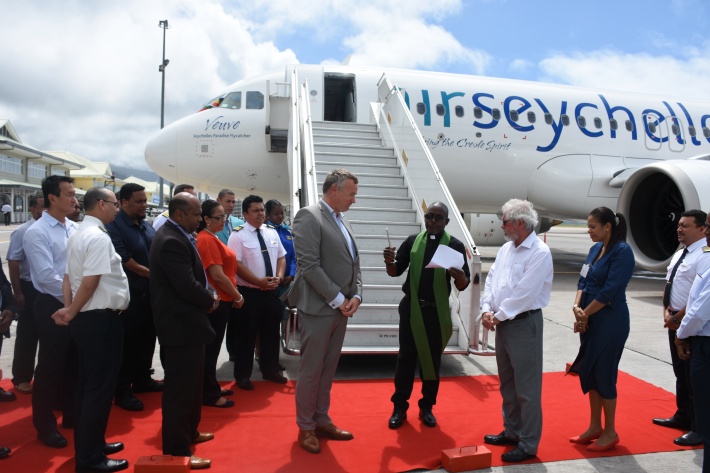 Air Seychelles welcomes ‘Veuve’, first A320neo in Africa