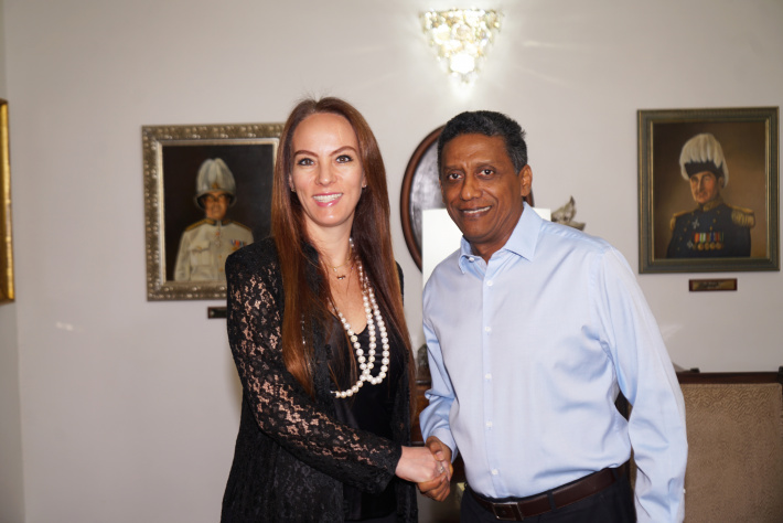 IPU president Gabrielle Cuevas calls on President Danny Faure