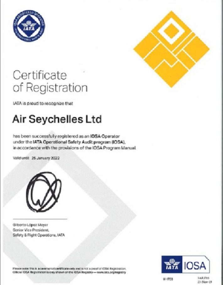 Air Seychelles successfully renews IOSA certification