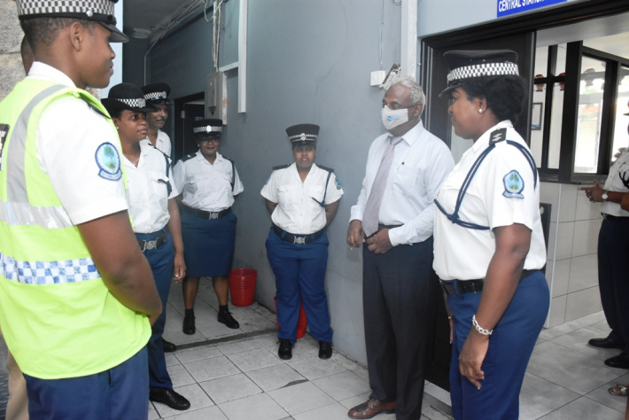 Minister Fonseka tours police and fire stations on Mahé for Christmas