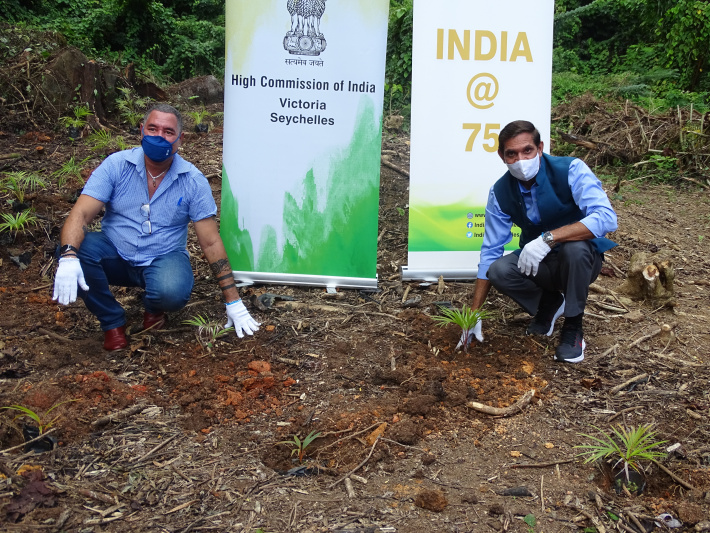 Indian HC Suhag, SNPA chief Cedras lead tree-planting in Morne Seychellois National Park