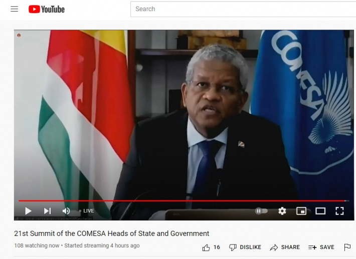 21st Summit of the Comesa Heads of State and Government     President Ramkalawan addresses summit virtually, places emphasis on strong partnerships among member states    