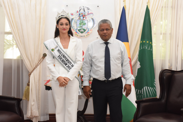 Miss University Africa Tourism 2021 pays courtesy call on President Ramkalawan