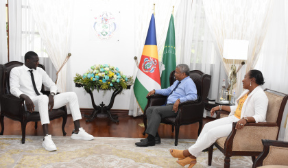 Abdel Sylla pays courtesy call on President Ramkalawan