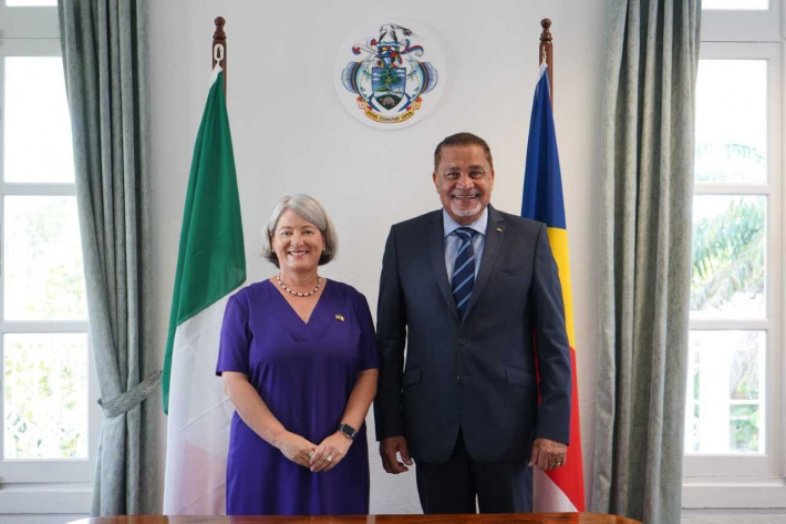 Ambassador Mary O’Neill pays courtesy call on Minister Sylvestre Radegonde