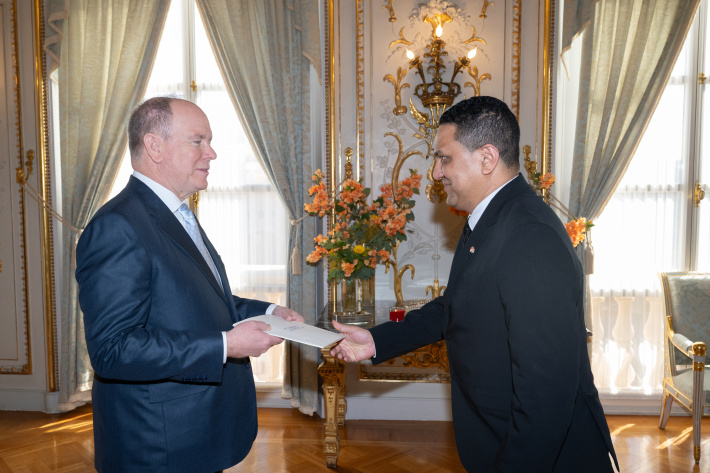 Ambassador Racombo presents credentials to His Serene Highness Prince Albert II