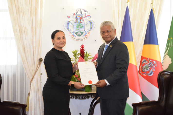 Ambassador Cilia Mangroo gets instruments of appointment