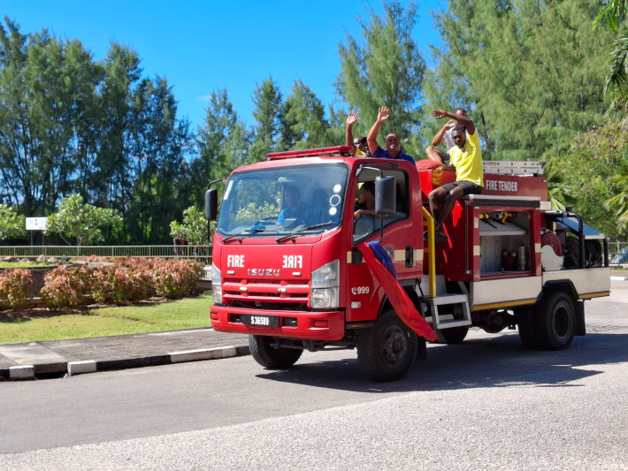 Praslin firefighters celebrate their dedication through motorcade