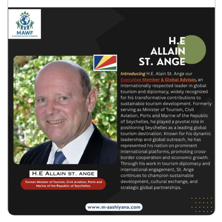 M-Aashiyana Welfare Foundation inducts former Seychelles minister Alain St Ange as global advisor