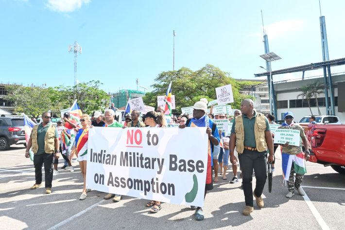 Demonstrators oppose proposed coast guard base on Assomption Island