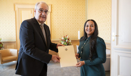 Ambassador Cillia Mangroo presents credentials to the President of the Swiss Confederation