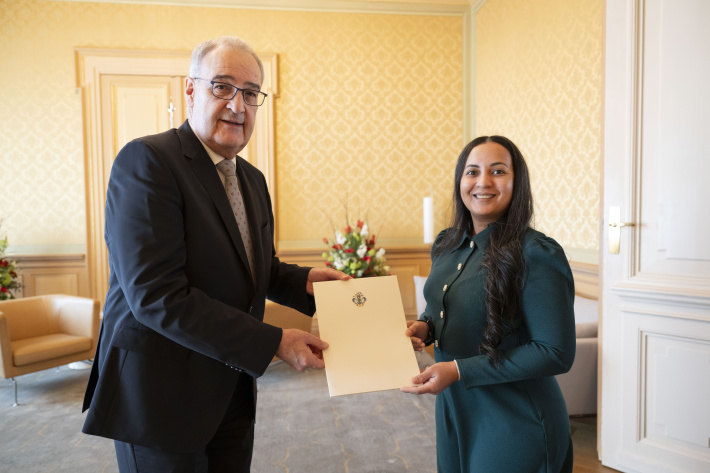 Ambassador Cillia Mangroo presents credentials to the President of the Swiss Confederation
