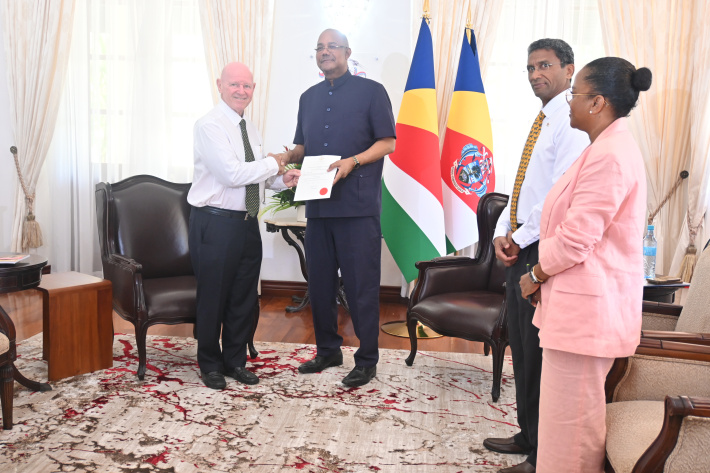 President Herminie hands instruments of appointment to Ambassador-at-large Alain St Ange